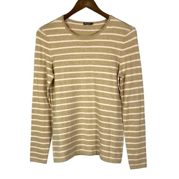 J. McLaughlin Poet Tan & Pink Stripe Modal Blend Long Sleeve Knit Sweater - Picture 2 of 7